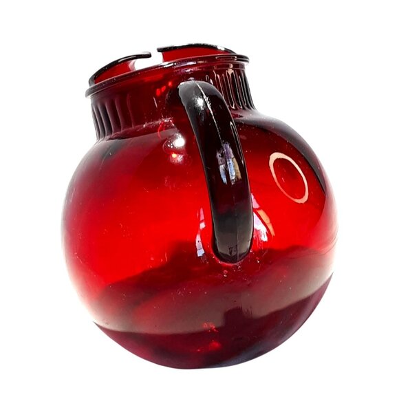 Royal Ruby Red Glass Pitcher Ball Jug Handle Ice Lip 40 oz Retro Style - Picture 2 of 6